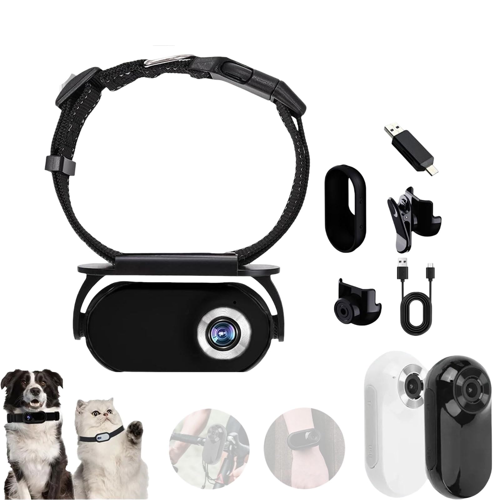 Cat Cam Pro 2.0 Caméra Portable HD 1080p Étanche pour Animaux de Compagnie avec Enregistrement Vidéo et Suivi pour Chats, Mini Caméra Sport sans Fil (Noir, 64 Go)