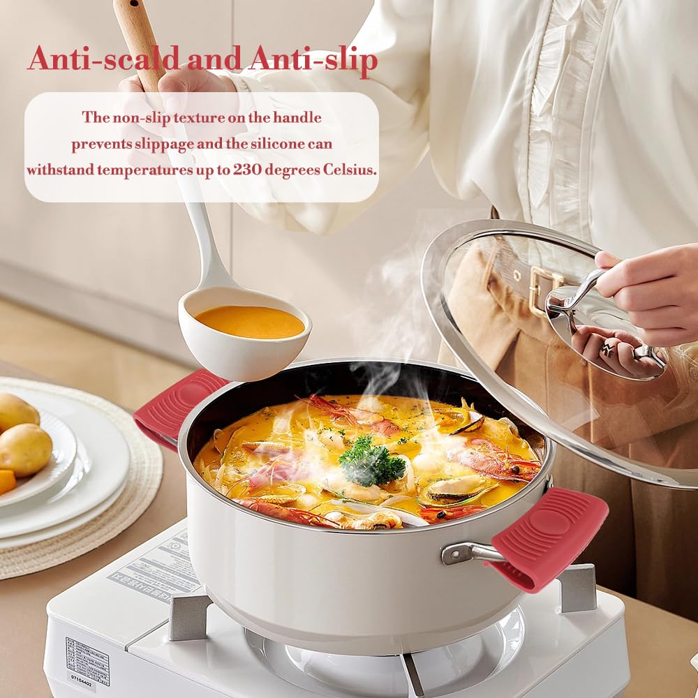 Cast Iron Handle Cover, 4 Pack Silicone Pot Handle Cover Heat Resistant Pot Holders, Assist Pan Handles Sleeve, Non-Slip Silicone Handles for Frying Cast Iron Skillet Metal Pan Kitchen Cookware, Red