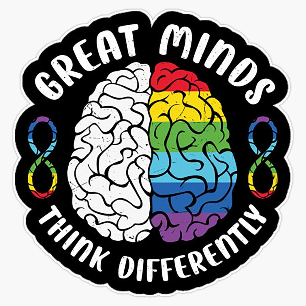 Neurodiversity Awareness Great Minds Think Differently Sticker Vinyl Decal Bumper Sticker 5"