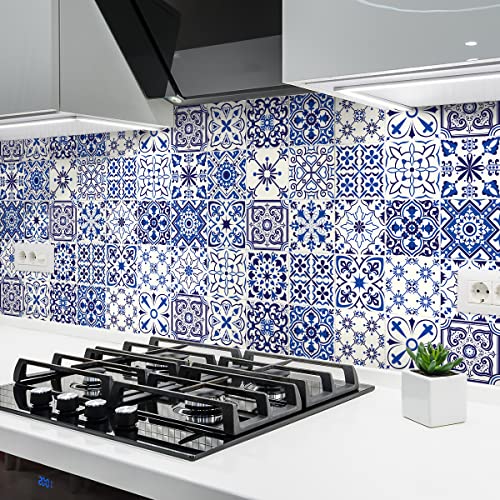 Image of FOKRIM Marble Wallpaper Sticker Blue Floral 60x200cm Peel and Stick, Removable, Self-Adhesive, Waterproof, Decorative Wallpaper for Home, Kitchen, Bedroom, Office