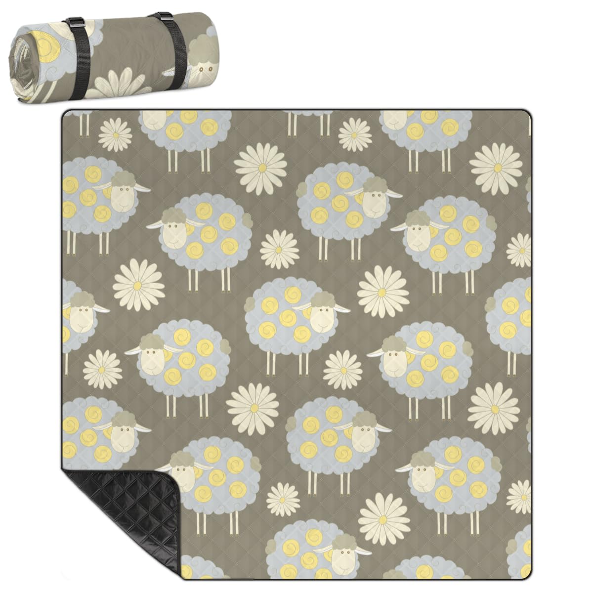 Shimoshe Extra Large Picnic Blankets 79”x 79”, Sheep Daisy Waterproof Foldable Picnic Mat with Straps Portable Beach Blanket for Camping Park Grass Beach Indoor