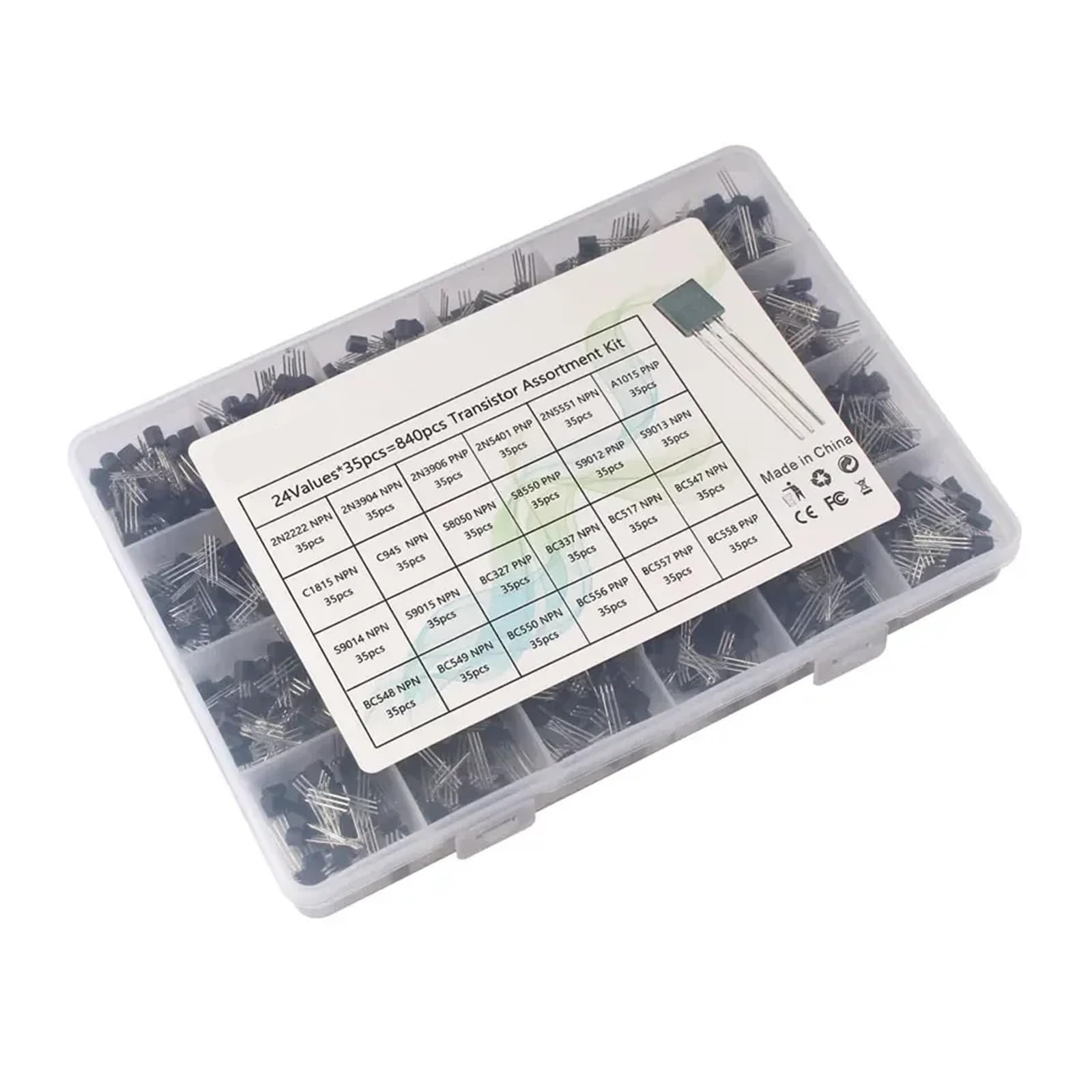 200-900 unids/caja TO-92 conjunto surtido de transistores BC547 BC327 BC337 2N2222 3904 3906 C945 PNP/NPN Kit electrónico de transistores(15Values-600pcs)