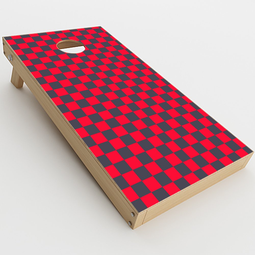 Skin Decal Vinyl Wrap for Cornhole Game Board Bag Toss (2xpcs.) Skins Stickers Cover/Red Gray Checkers