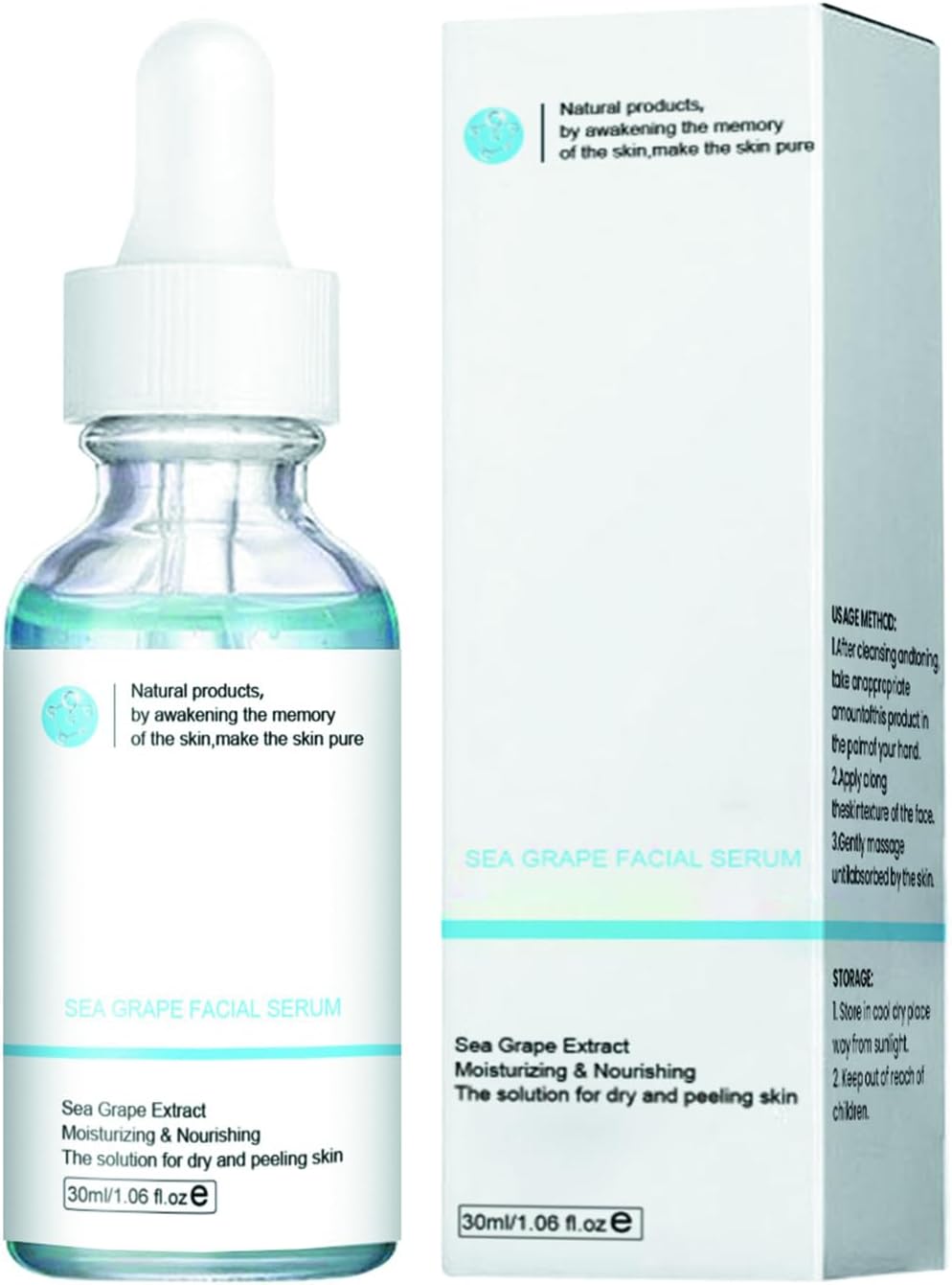 Sea Grape Facial Serum - Natural Products, By Awakening The Memoryof The Skin,Make The Skin Pure, Sea Grape Extract Moisturizing & Nourishing The Solution For Dry And Peeling Skin - （30 Ml / 1.06 Oz）