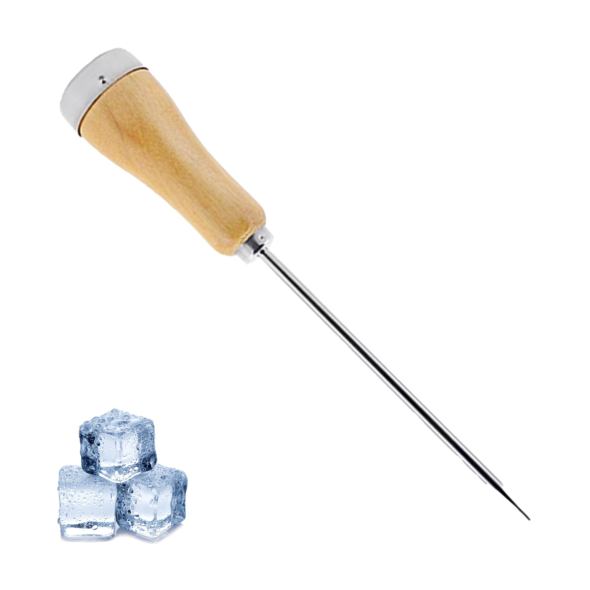 HS Wood Handle Ice Pick – Plated Steel Ice Breaking Tool with Durable Wooden Handle, 8.5-Inch Length with 5-Inch Blade, Ideal for Freezer Ice & Bar Use-image-19