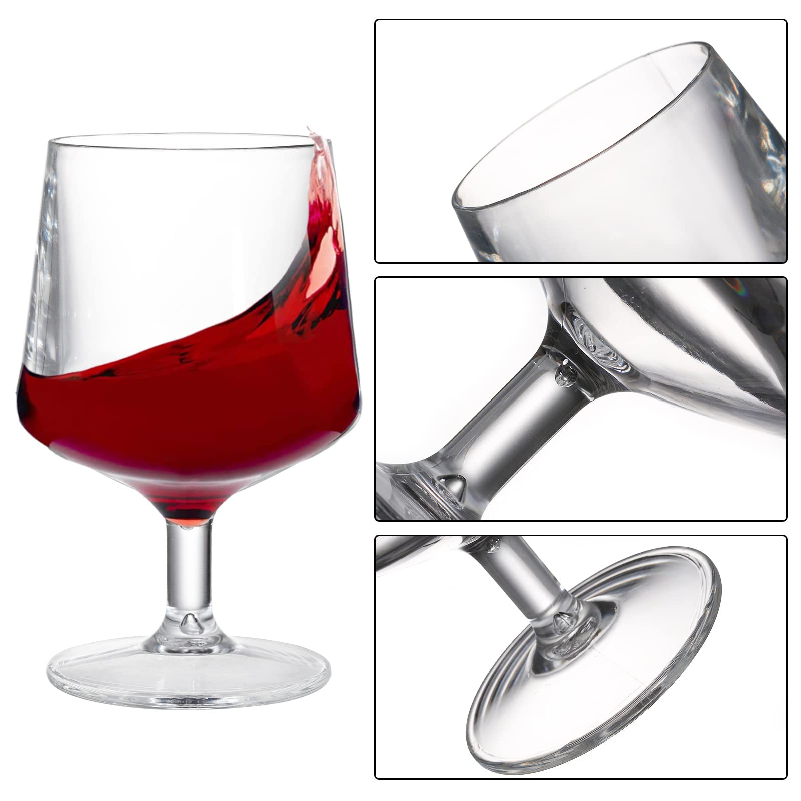 Frcctre Set mit 6 Acryl-Weingläsern, 300 ml, unzerbrechliches Tritan-Kunststoff-Weingläser, Brandy, Whiskey, Kristallgläser, Snifter, dicke Rotweinkugeln, BPA-frei und bruchsicher