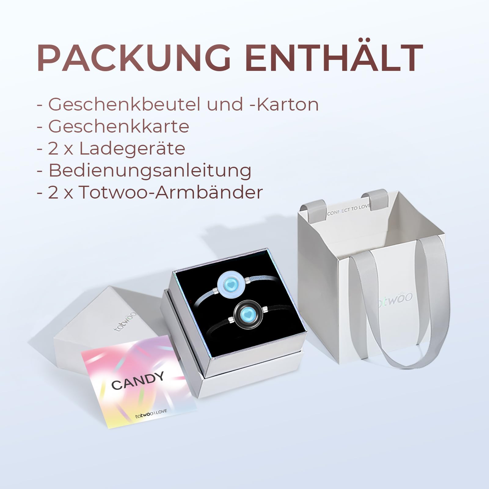 TOTWOO Intelligente Partnerarmbänder für Fernbeziehungen mit App-gesteuerter 1:1-Bluetooth-Kopplung – Romantisches Geschenk mit Leuchten & Vibration bei Berührung