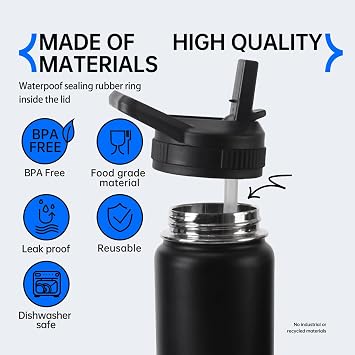 Straw Lid Compatible With thermoflask 18OZ/24OZ/32OZ/40OZ/64OZ Water Bottle, Water Bottles Lids With 2 Straws and 1 Straw Brush