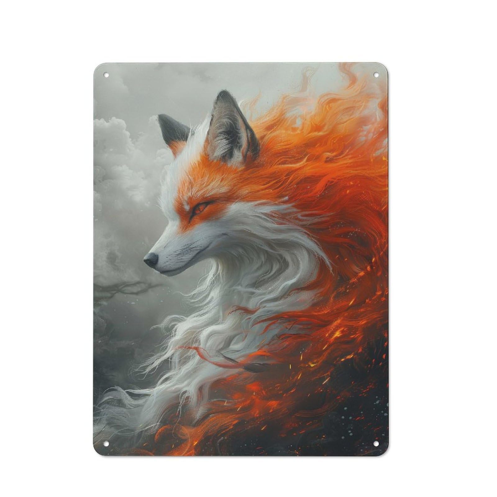 Junmoney Style-23 Metal Sign 40X30cm With Kitsune Red Fox For Workshop Wall, Vintage Decor, For Vintage Wall Decor Fans, For Metal Sign Collectors