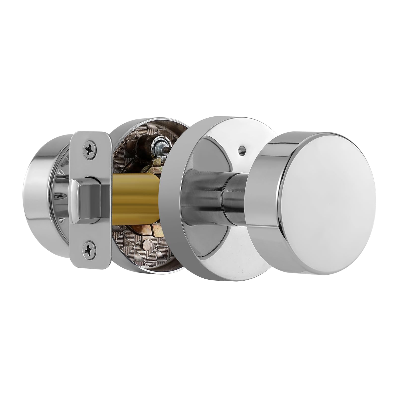 Polished Chrome Door Knobs Interior, Polished Chrome Privacy Door Knob with Lock, Heavy Duty Round Modern Door Handle for Bedroom Bathroom