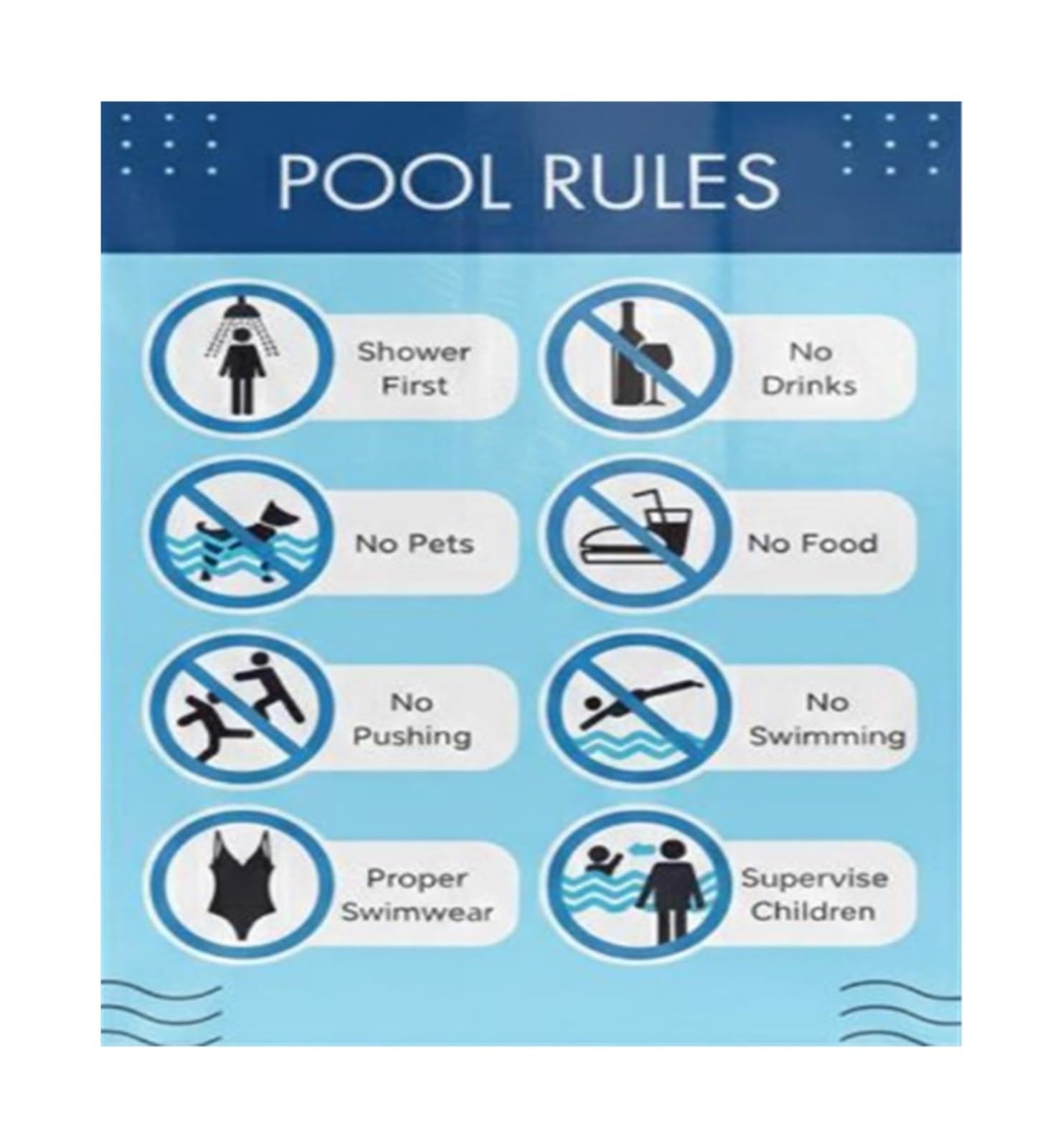 MQXFCZUX Backyard Pool Rules Sign First Swimming Poster for with Clear Instructions No Diving Running or Glass Waterproof Vinyl Sticker Unframed,12X18inch(30X45cm)