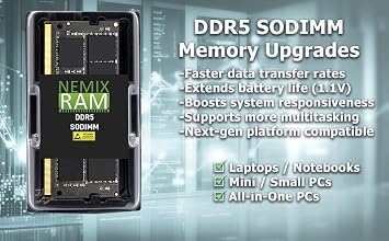 NEMIX RAM 16GB (2X8GB) DDR5 4800MHZ PC5-38400 1Rx8 1.1V CL40 262-PIN Non-ECC Unbuffered SODIMM Laptop PC Memory KIT Compatible with Dell Precision 3470 Mobile Workstation