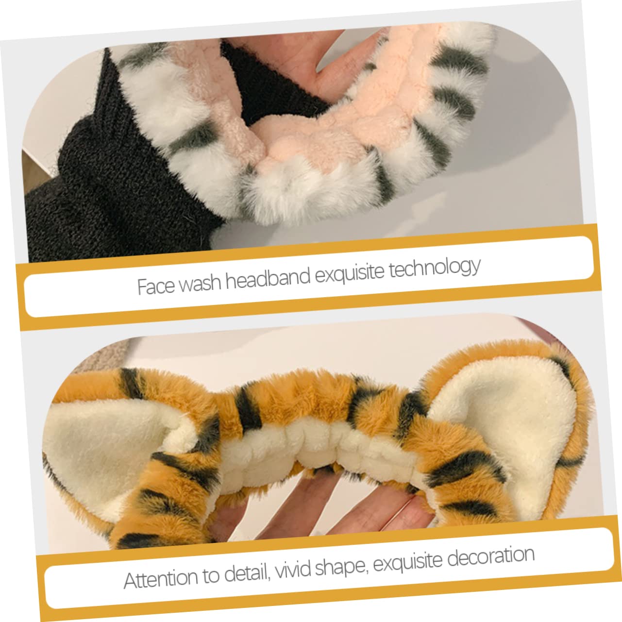 FRCOLOR 8pezzi Fascia Elastico Per Peluche Orecchie Di Tigre Per Lavaggio Viso e Trucco Accessori Per Femminili