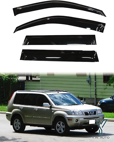 Miniatura 2 de YW AUTO - Ventvisor de canal de salidadeflectores de ventanavisera de ventana  Compatible con Nissan X-Trail 2000-2007, 4 piezas.