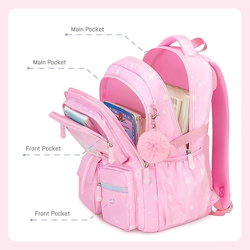 Miniatura 4 de mygreen Bonita mochila escolar para niñas con múltiples bolsillos, Azul brillante, Grande, Personalizado