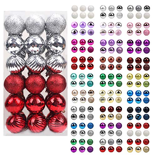 walsport Christmas Balls Ornaments for Xmas Tree, 36ct Plastic Shatterproof Baubles Colored and Glitter Christmas Party Decoration 1.6inch Set (Silver & Red)