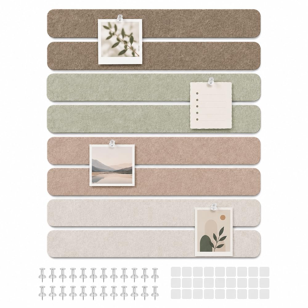 Felt Pin Board Strips 8 Pack 33 x 5 x 0.9 cm Notice Board for Walls