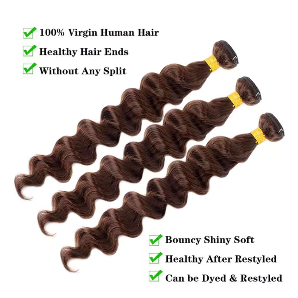 Creuost Human Hair Bundles #4 Chocolate Brown Color Loose Wave Soft and Silk Natural Brazilian Virgin Human Hair Extension For Woman 3 Bundles Total 300g 16 18 20 Inch - Image 4