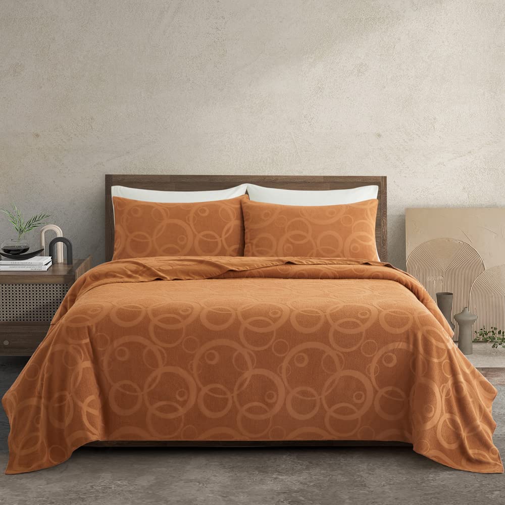 BEDAZZLED Twin-L Size 3 Pieces Sheet Set, Lightweight and Ultral Soft Tufted Bed Sheets, Deep Pocket Up to 14.5", Pumpkin