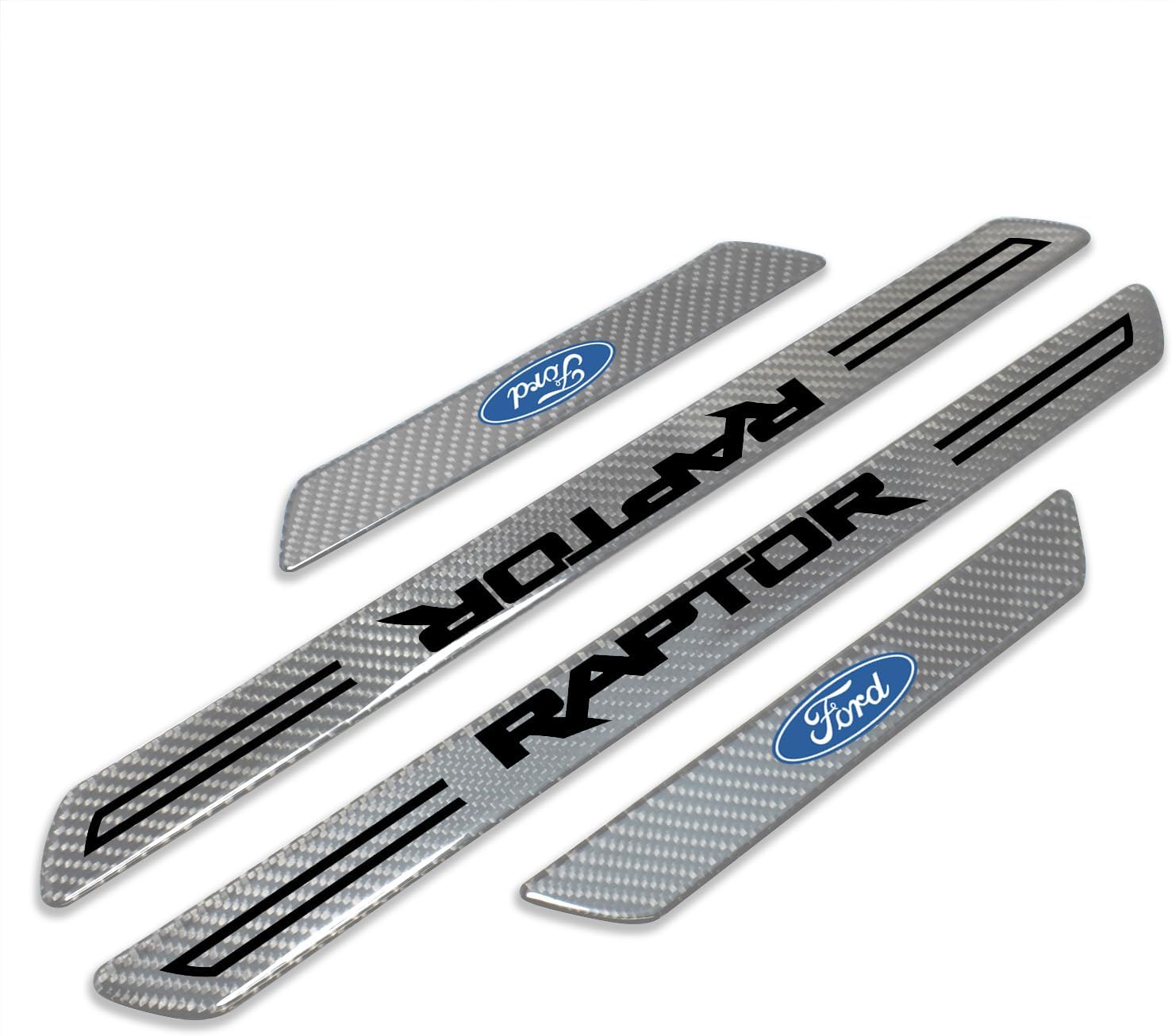 iPick Image for Ford F-150 Raptor Silver Real Carbon Fiber 4 Pcs Universal Door Sill Step Protector Guard Decal Plates - Official Licensed