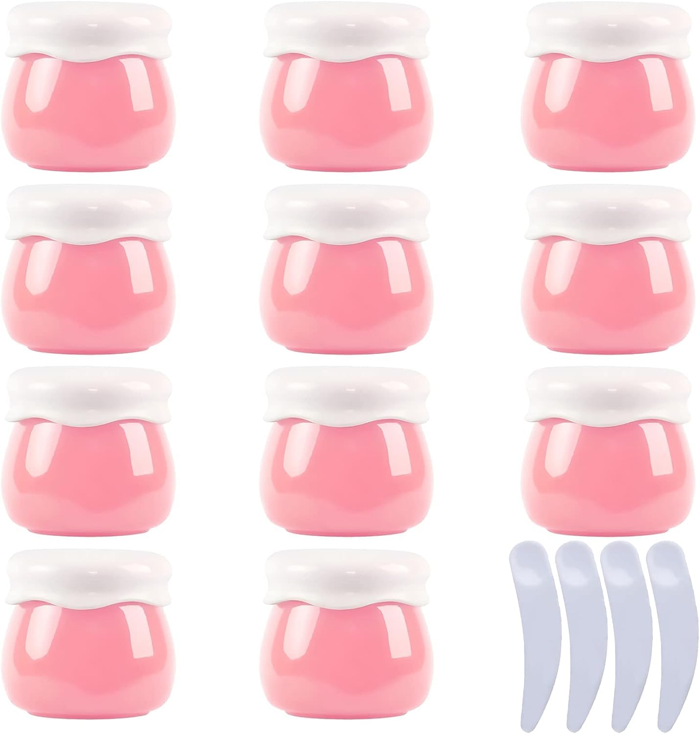 dfEDRd Plastic Cosmetic Jar, Pack of 24, Empty Pink 10ml Container Face CreamTravel Bottle + 4 X Spatula(Pink)