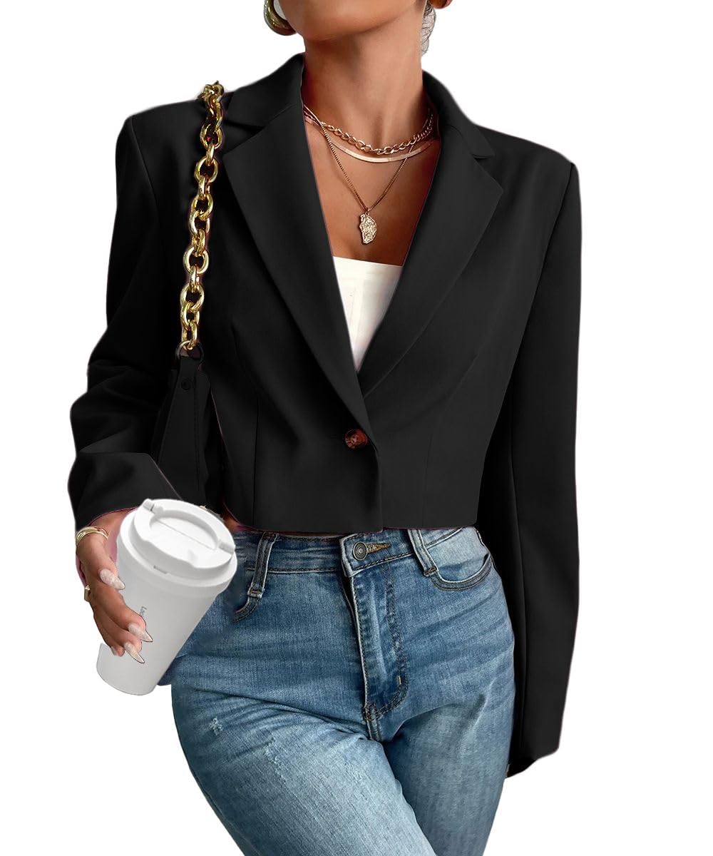 Mina Self Womens 2025 Summer Cropped Blazer Jacket Lightweight Casual Eleglant Fully-Lined Fashion Work Office Blazers