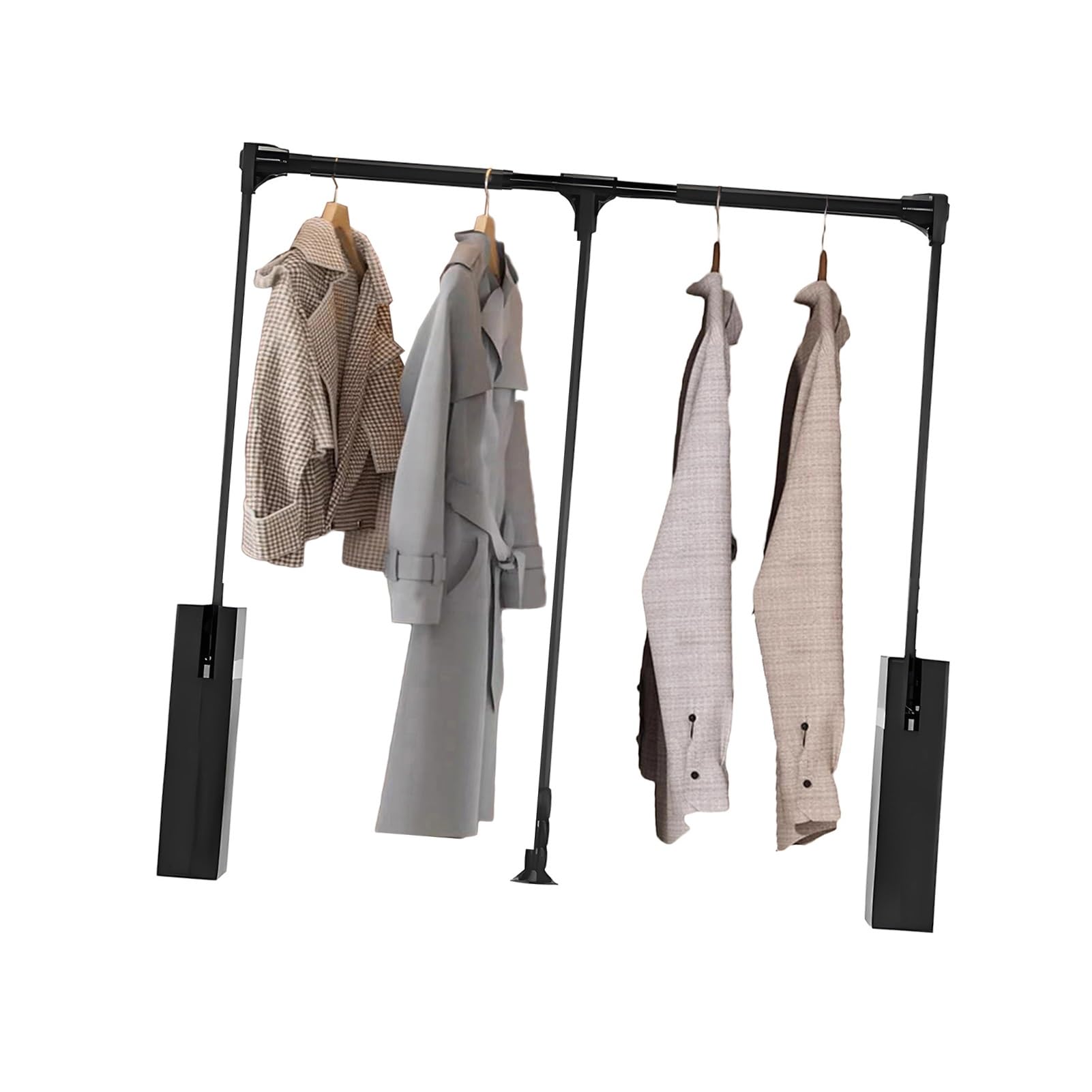 Podwójne Szyny Podnoszące Do Szafy Tłumiącej | Nośność 20 kg, organizer na wieszaki na ubrania(Black,660-890mm)