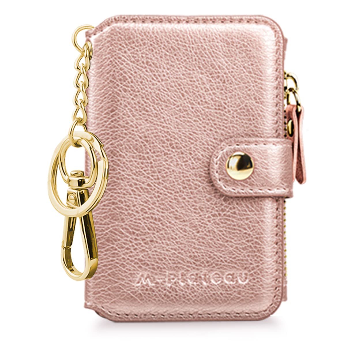 M-PlateauSlim Wallet for Women, PU Leather Credit Card Holder for Women with Cute Keychain and Zipper Pocket Mini Purs for Ladies,Girls and Daughter(Pink)
