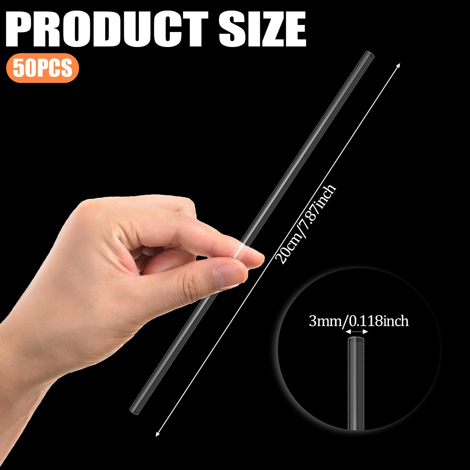 50 Pcs Acrylic Lollipop Sticks 8 Inch Cake Pop Sticks Clear Round Stir Rod Handmade DIY Reusable Cake Topper Sticks for Making Candy Dessert Lollipops Cake Cookie Pop Sticks (3mm Diameter) - Image 2