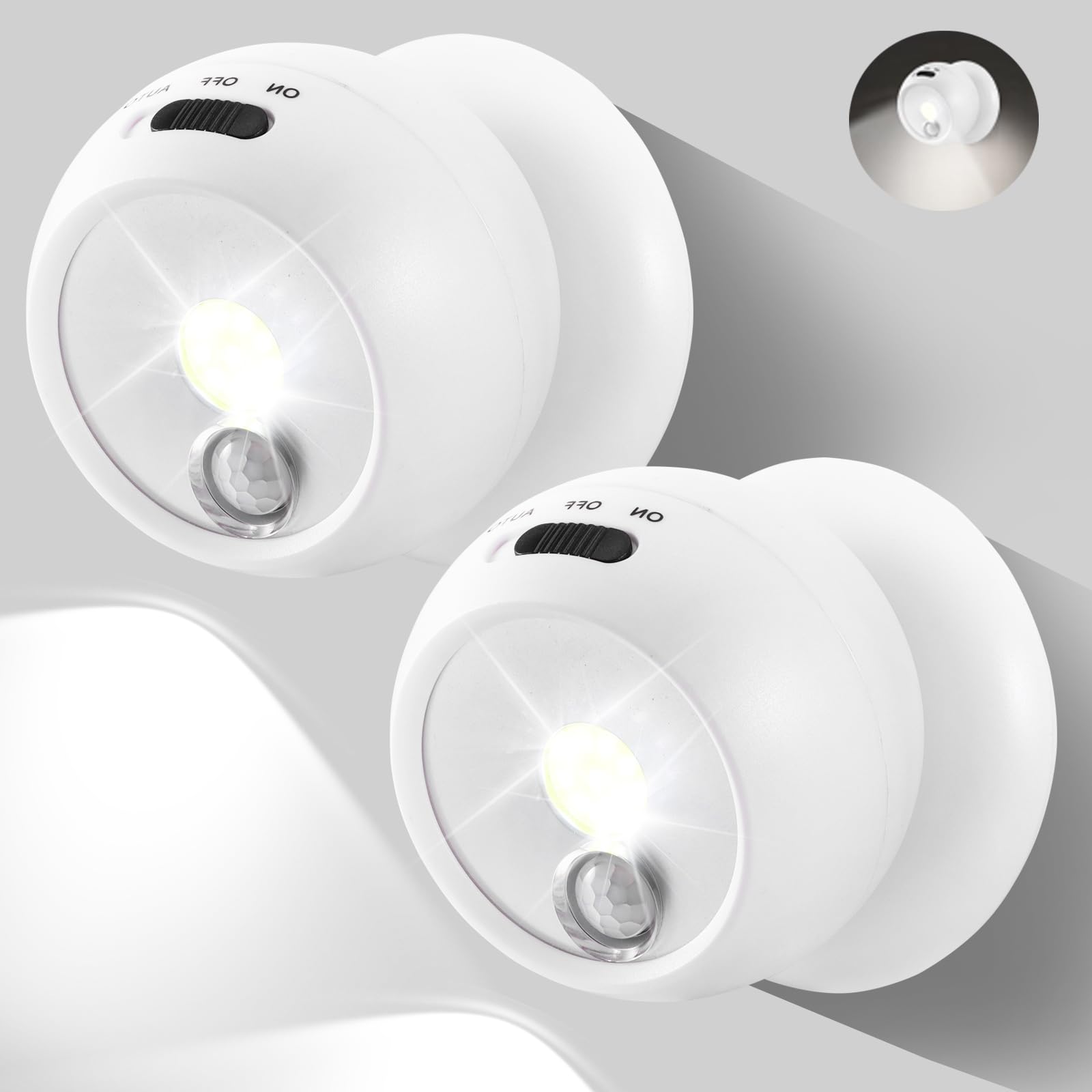 2 Pack PIR Motion Sensor Night Light, Bright Ball Light,Battery Operated Lights, 360°Motion Sensor Lights Indoor,Auto On/Off Cordless Bright Ball LED Motion Sensor Light for Closets, Stairs, Garages