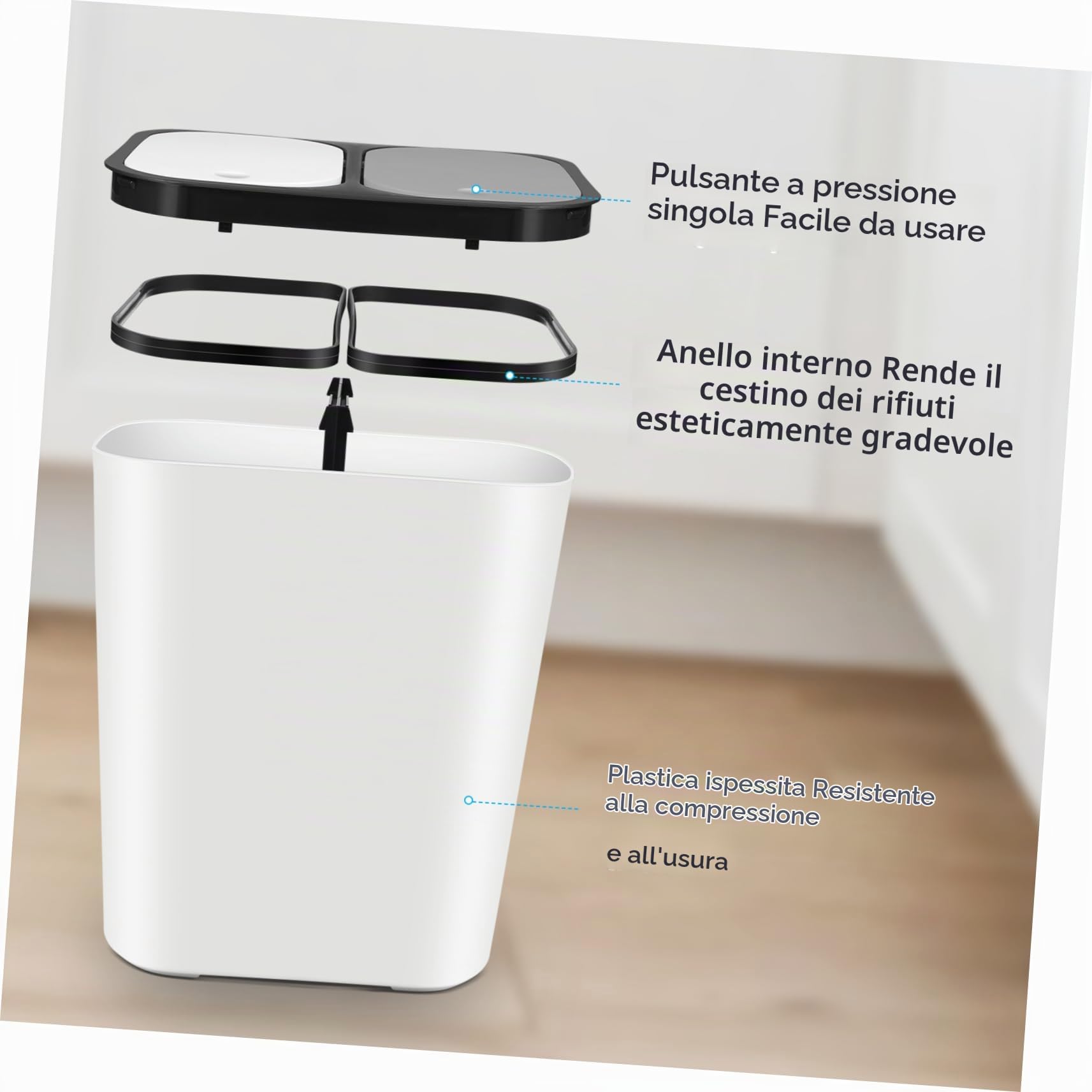 Alipis Pattumiera a Doppio Scomparto Per Rifiuti Cucina Con Separazione Umido E Secco Contenitore Per Spazzatura Interno 13L Bidone Differenziata Con Coperchio