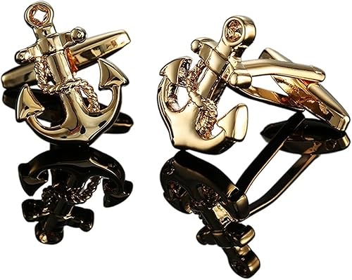 2 pares de gemelos de latón para hombre con ancla de la nave dorada del capitán para hombre para regalo de cumpleaños o festival color A