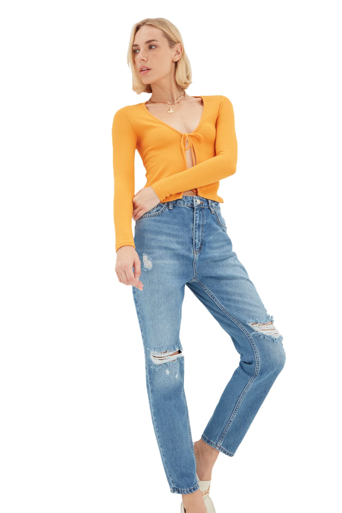 Trendyol Women High Waist Straight Leg Mom Jeans Blau