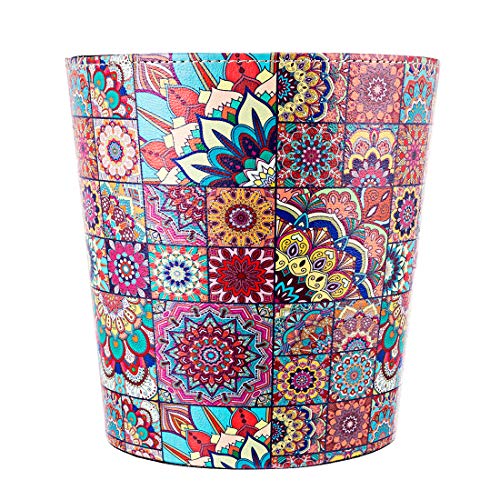 10L/2.64 Gallon Trash Can, Decorative Waste Basket, PU Leather Waste Paper Basket, Waterproof Garbage Can for Bathroom, Bedroom, Office, Kitchen and Living Room - Red Grid