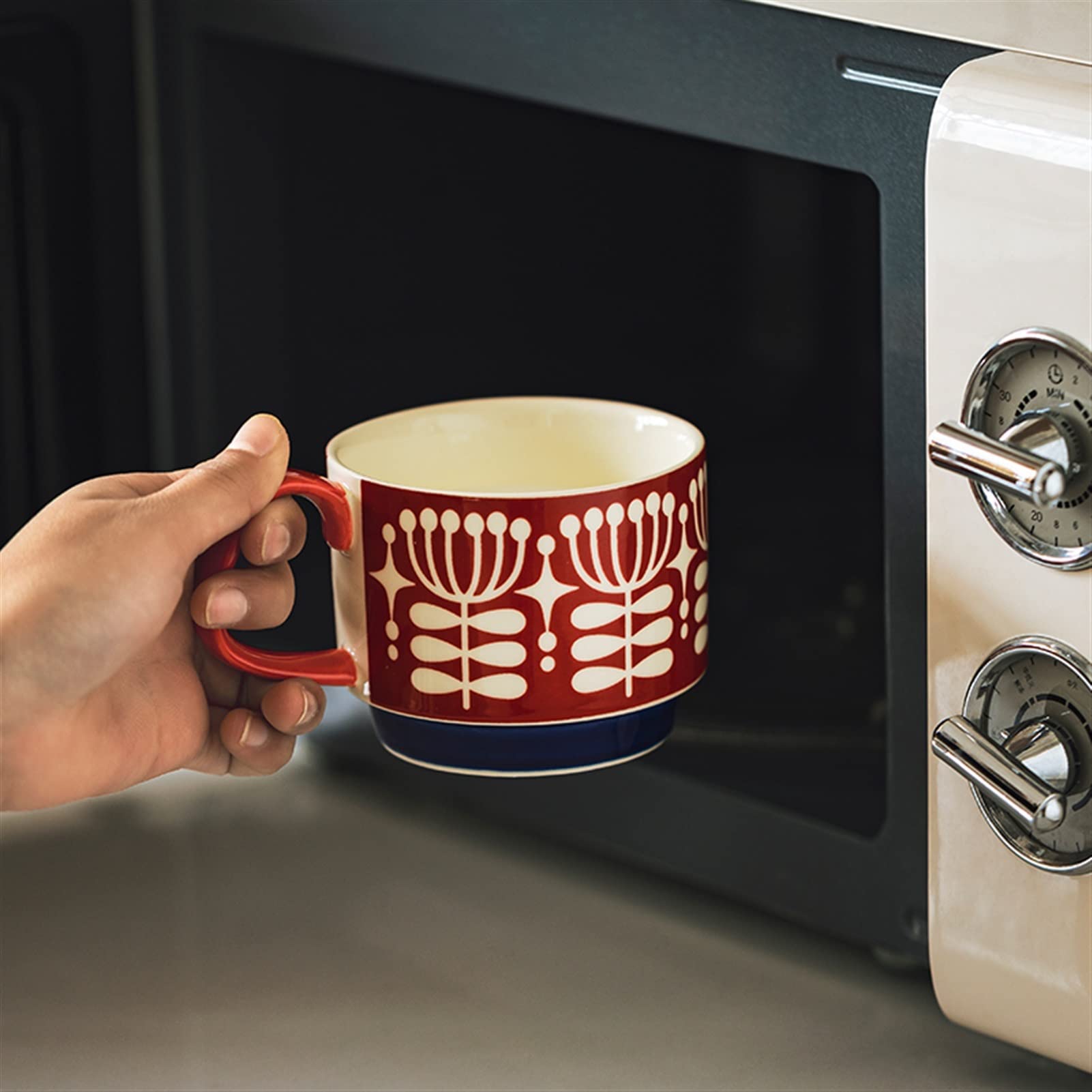 Becher 300 ml Retro Kaffeetasse Keramik Milchbecher Saftgriff Büro Wasserbecher Küche Party Trinkwerkzeug Geeignet für Schule und Familie Kaffeetasse (Farbe: Grau)