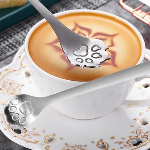 Miniatura 6 de Cuchara de acero inoxidable con patas de gato, pequeñas cucharas de café ahuecadas para postre cucharadita de café, aperitivo, vajilla cuchara de
