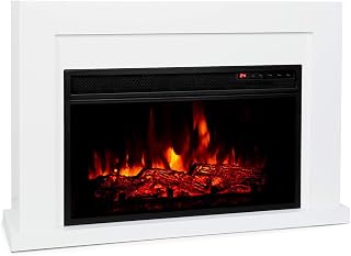 Klarstein Blanca Electric Fireplace - 1000/2000 W, LED Flame Illusion, Remote Control, Thermostat: 10-30 ° C, Weekly Timer, Open Window Detection, Overheat Protection, MDF Enclosure, White
