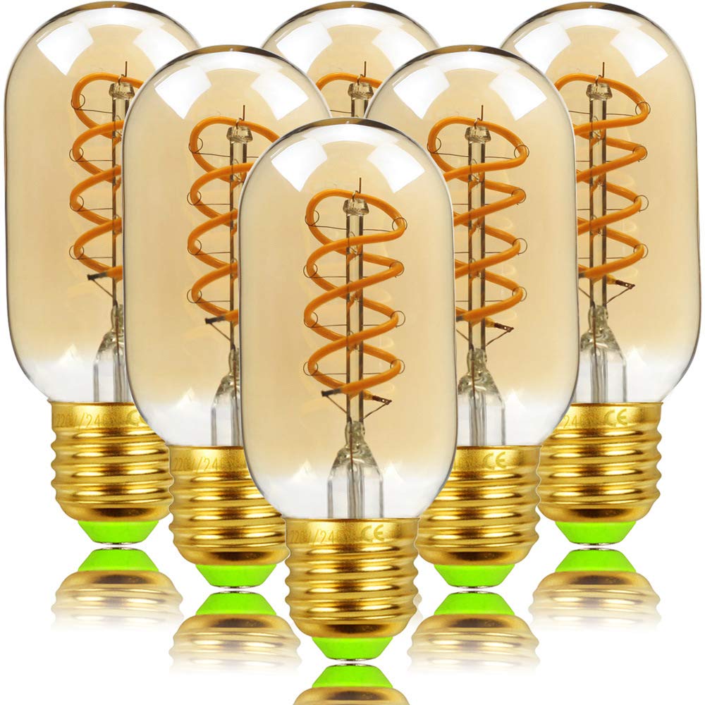 Bombilla LED Edison Vintage de filamento Antiguo - Tubo E27 de 4 W, T45, 220 V, filamento Decorativo, Espiral, Regulable, Transparente, Luces Vintage, Bombilla Decorativa