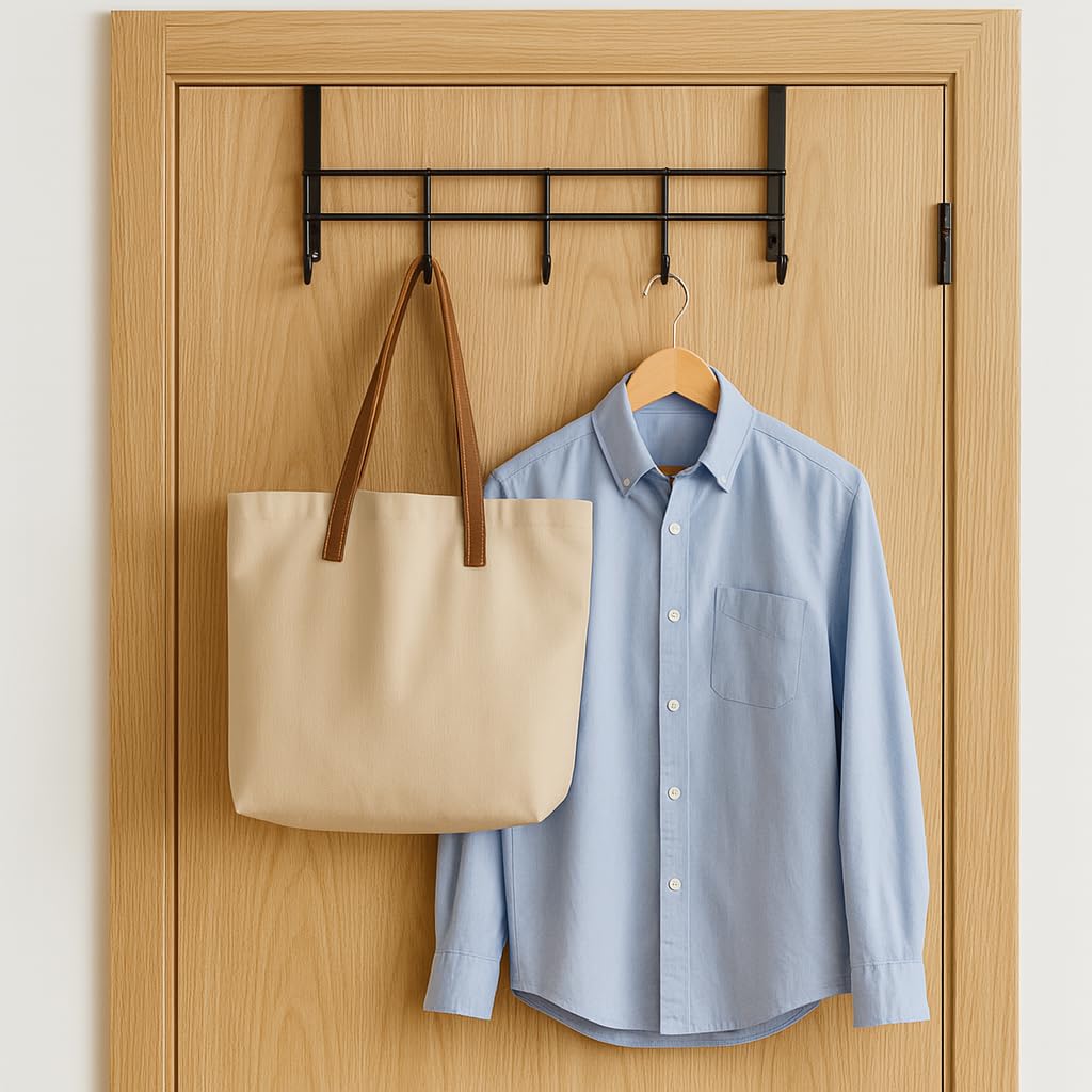 Go Hooked Over The Door Hook Organizer, Hanging Organizer Rack | Steel Door Hook Hanger Wall Hook Rack (5 Hooks) (Brown)-image-21