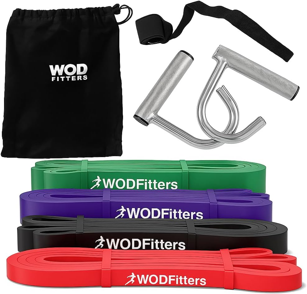 WODFitters Pull-Up Assistance Bands Home Gym Set – 4 Resistance Bands with Handles & Door Anchor – Full-Body Workout, Home Gym & Stretching – Durable Powerlifting Bands for Men & Women