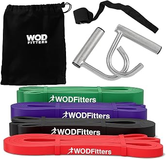WODFitters Pull-Up Assistance Bands Home Gym Set 4 Resistance Bands with Handles & Door Anchor Full-Body Workout, Home Gym & Stretching Durable Powerlifting Bands for Men & Women
