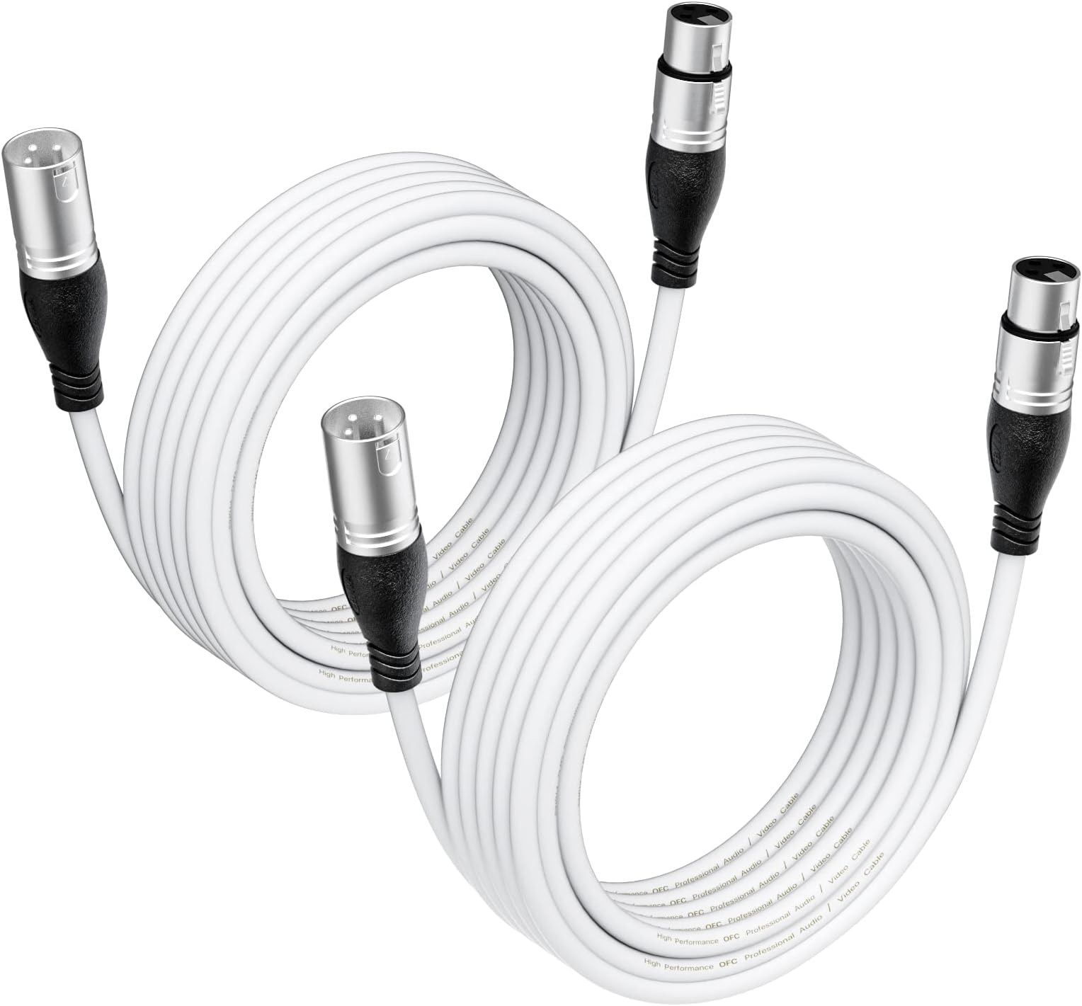 XLR Cable 10 Ft 2 Packs - Premium Microphone Cable Patch Speaker Cable 3-Pin XLR Male to Female, White