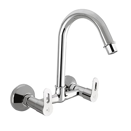ESSE18 (OMS118#2) Brass Wall Mounted Sink Mixer with Swivel Spout, Hot & Cold Water Arrangement (Chrome Finish)