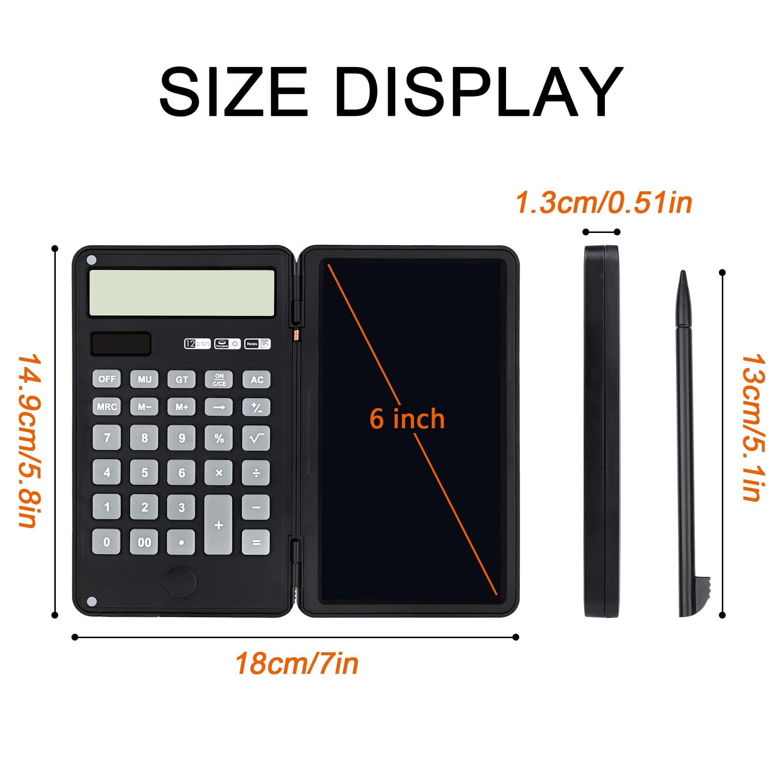 Tablette d'écriture LCD Effaçable Calculatrice Bureau 12 Chiffres Solaire Batterie Double Alimentation Poche Noir