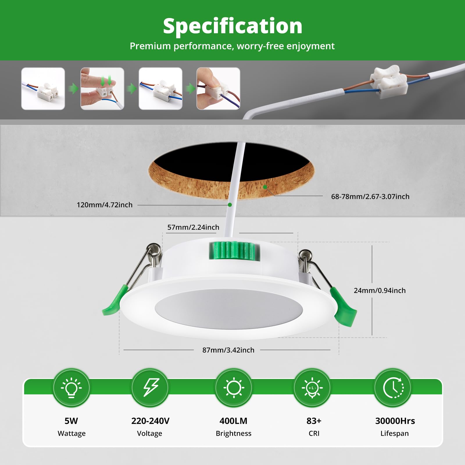 Grebeam 20x LED Inbouwspots 230V – Zwarte Inbouwspotjes Niet Dimbaar, IP44 LED Downlights Plafondlampen, 5W 450LM, Neutraal Wit 4000K, 75-90mm, Ultra Plat voor Badkamer Keuken Woonkamer