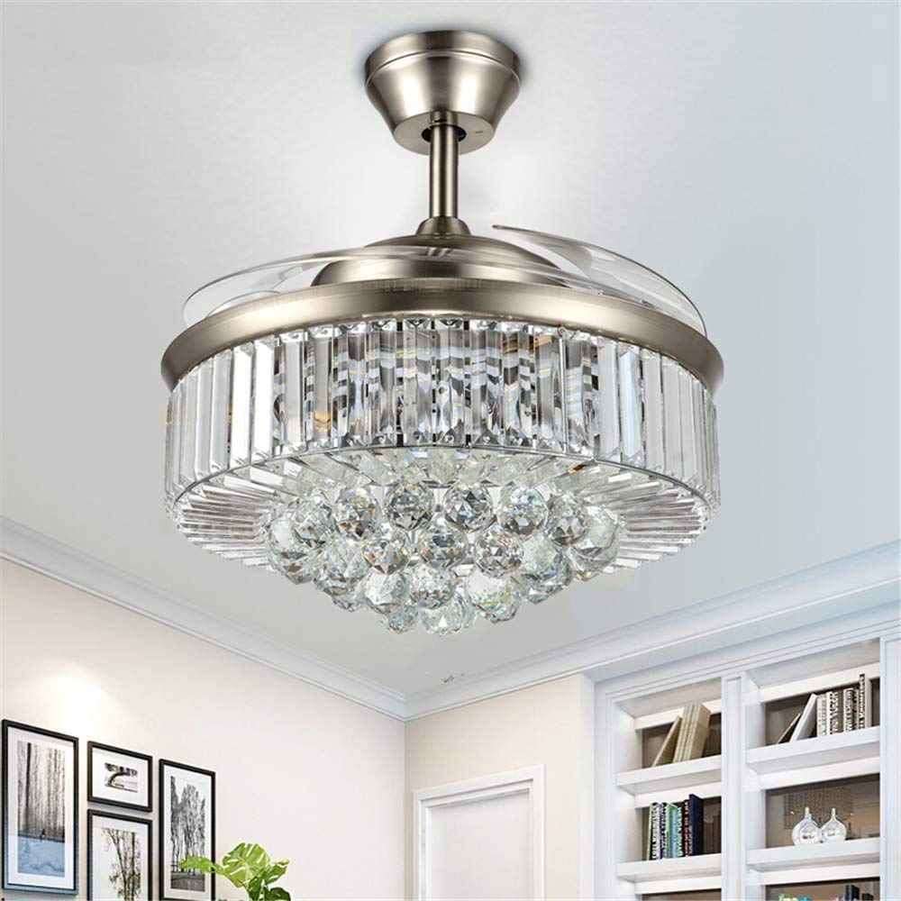 Ventiladores de techo retráctiles de 42 pulgadas con control remoto de luz LED, 4 cuchillas invisibles de ABS transparente, para sala de estar, comedor, lámpara de techo para 2
