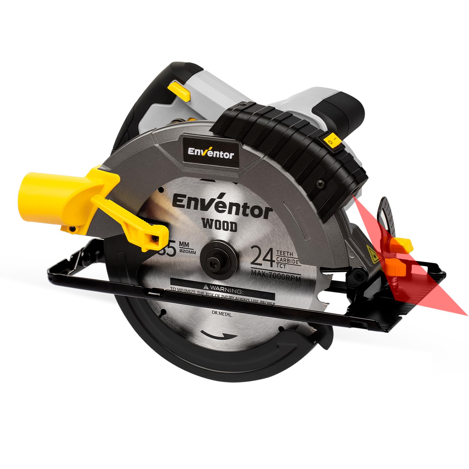 ENVENTOR 1650W Scie Circulaire, 5500RPM Scies Circulaires Électriques Filaire, Moteur Puissant, coupe 62 mm (90 °), 46 mm (45 °), (Diamètre de Lame de Scie : 185 mm), pour Bois, PVC
