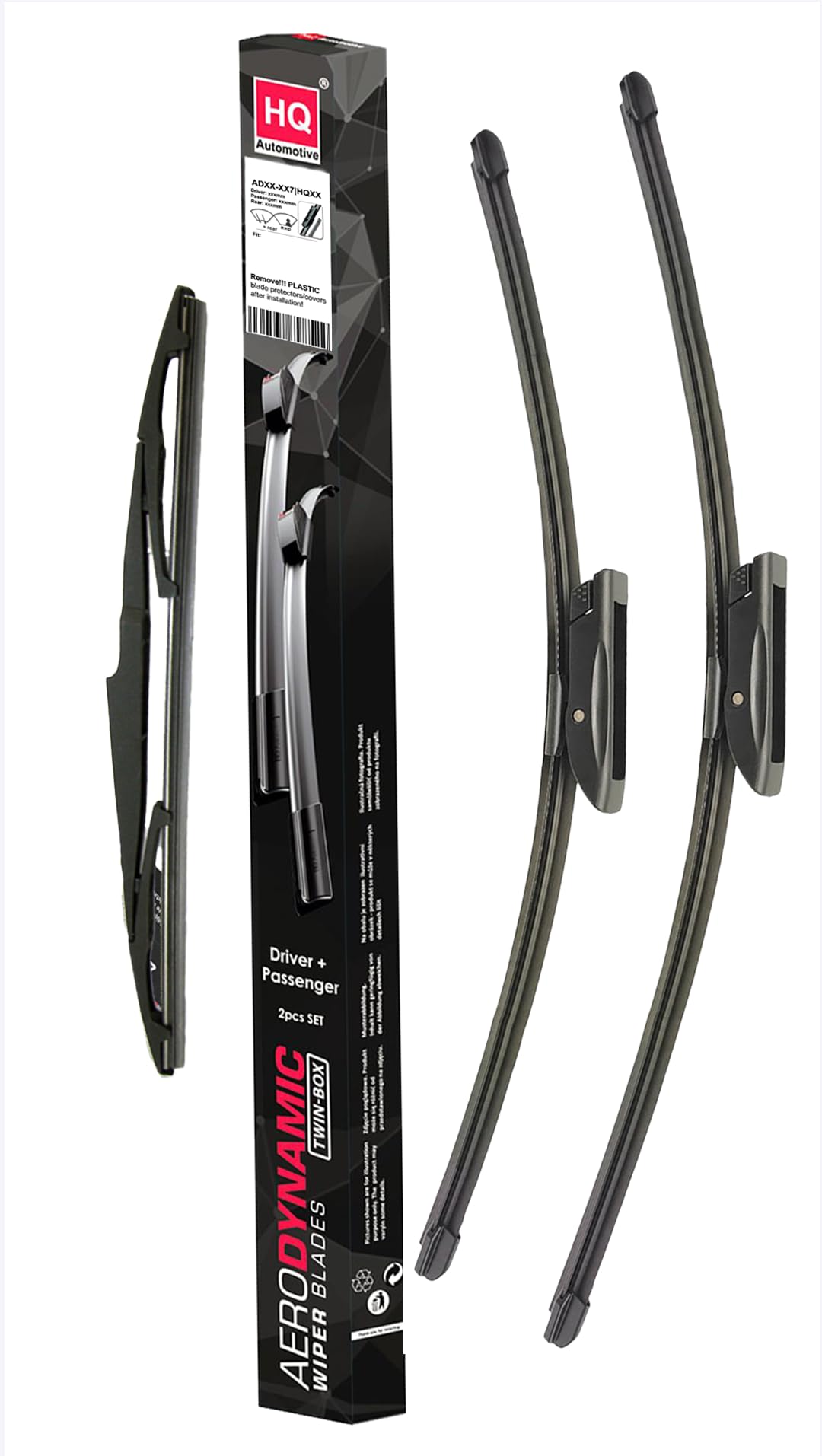 HQ Automotive Wiper Blades for Citroen C3 Picasso (2010 and later), Ds3 (2015 and later), (2009-2015) Front Rear Kit, (UK version - RHD)