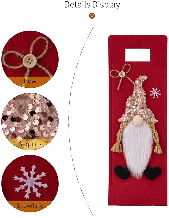 2pcs Christmas Wine Bag Reusable Wine Bottle Cover Christmas Gnome Pattern, Non-Woven Material, Perfect Gift Bag for Holiday Season Festive Wine Gift Packaging