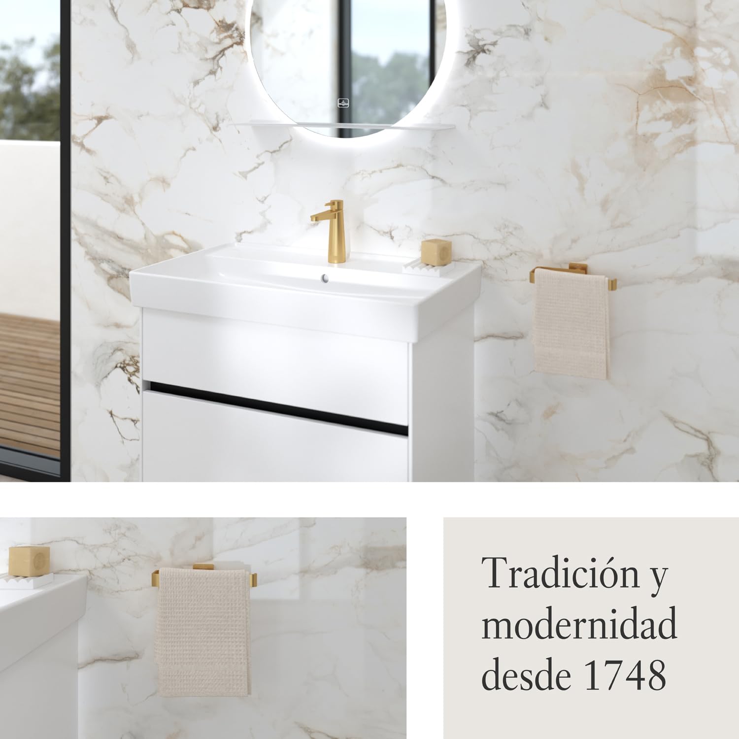 Villeroy & Boch Elements Striking, toallero, Barra para Toallas de latón para Montaje en Pared en el baño, toallero para Secado rápido, Cuadrado, Longitud 209 mm – Oro Cepillado